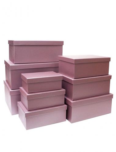 Набор из девяти однотонных прямоугольных подарочных коробок, отделка матовой бумагой цвета пыльной розы, размер 35*27*16 см.