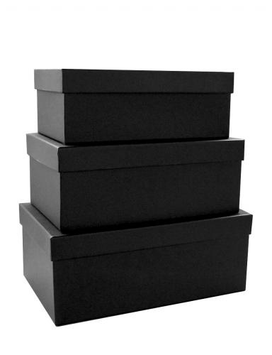 Набор из трёх прямоугольных подарочных коробок, отделка черной бумагой, размер 23*16*9,5 см.