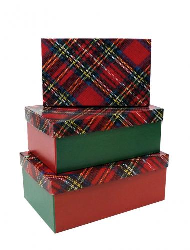 Набор из трёх прямоугольных подарочных коробок, отделка матовой бумагой с рисунком "Шотландка", размер 23*16*9,5 см.