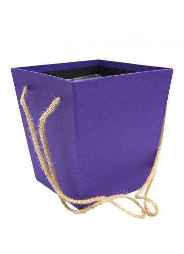 Картонный пакет-коробка с ручками для букетов 13*13см х 18см х 17*17см (Фиолетовый)