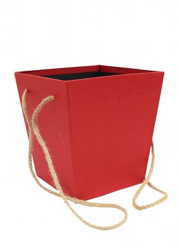 Картонный пакет-коробка с ручками для букетов 13*13см х 18см х 17*17см (Красный)