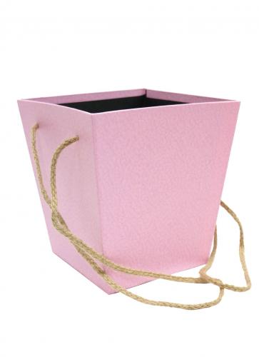 Картонный пакет-коробка с ручками для букетов 13*13см х 18см х 17*17см (Розовый)