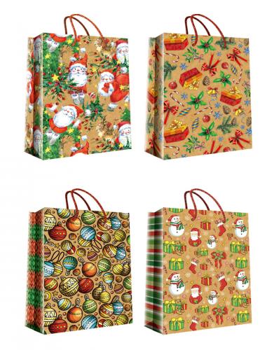 Новогодние подарочные пакеты-сумки, серия "Новогодний крафт", размер 14*20*7