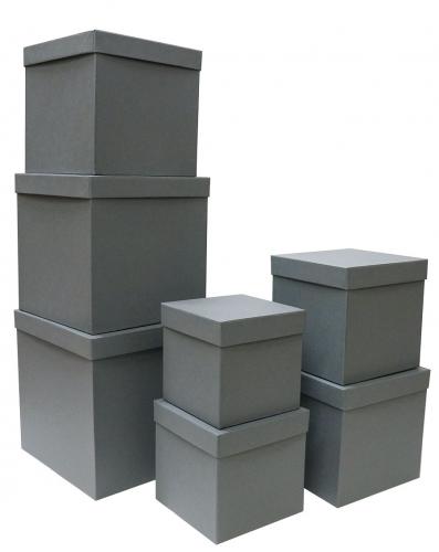 Набор из семи подарочных коробок куб цвета серый кашемир, отделка матовой фактурной бумагой, размер 25*25*25 см.