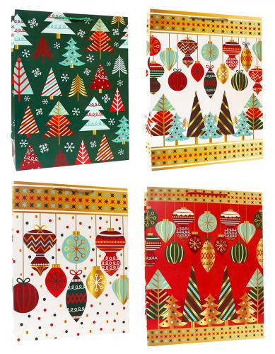 Новогодние подарочные бумажные пакеты-сумки, серия ГИГАНТ "Новогодние украшения", размер 41,5*53*15,5 см.