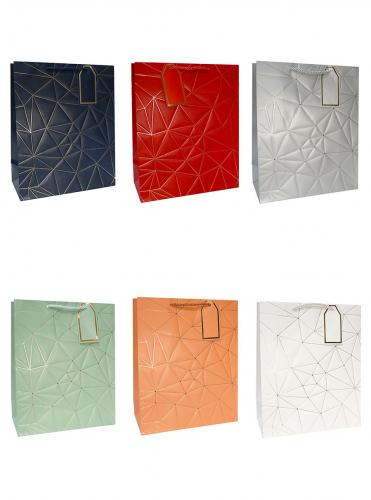 Бумажные подарочные однотонные пакеты-сумки с золотым тиснением, серия "Золотая паутинка", размер 31*42*12 см.