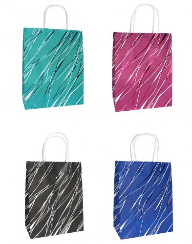 Подарочные бумажные пакеты-сумки с бумажной ручкой, серия "Цветные штрихи", размер 24,5*31*10,5 см.