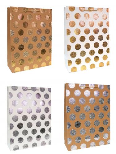 Бумажные подарочные однотонные пакеты с золотым и серебряным тиснением, серия "Крафт с тиснением", размер 31*42*12 см.