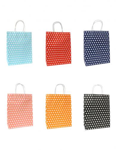 Цветные подарочные бумажные пакеты-сумки с бумажной ручкой, серия "Мелкий горошек", размер 24,5*31*10,5 см.
