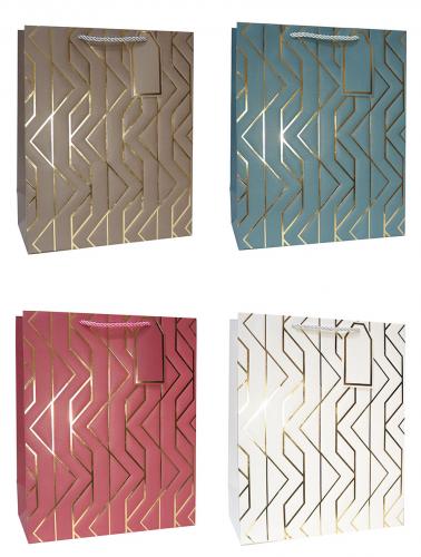 Бумажные подарочные однотонные пакеты-сумки с золотым тиснением, серия "Модерн", размер 31*42*12 см.