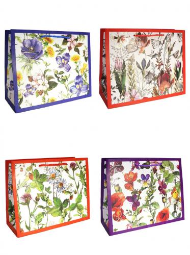 Подарочные пакеты-сумки, серия "Летние цветы с тиснением", размер 25*20*10