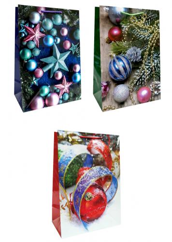 Новогодние подарочные пакеты-сумки, серия "Классика", размер 26*38*15