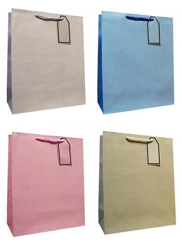 Бумажные подарочные пакеты-сумки из матовой бумаги с рисунком херрингбоун, серия "Пастельный принт", размер 18*23*10 см.
