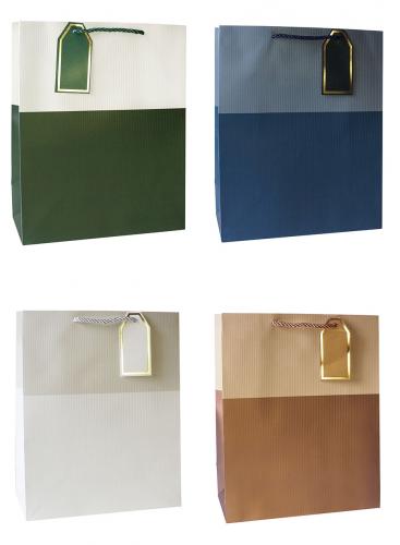 Бумажные подарочные двухцветные пакеты-сумки, серия "Колорблок", размер 31*42*12 см.