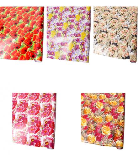 Подарочная бумага в листах 100 см*70 см, ассорти из пяти расцветок, дизайн Цветы (102)
