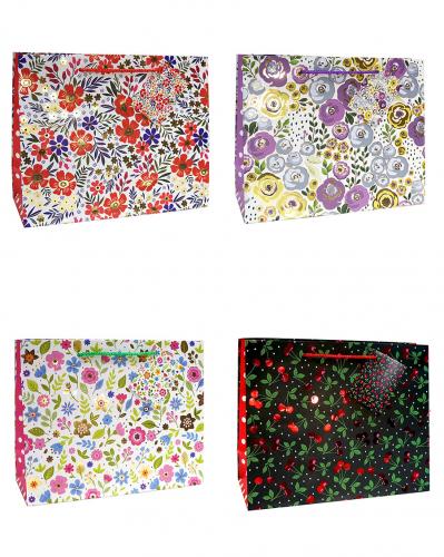 Подарочные пакеты из матовой бумаги с тиснением, серия "Цветы и вишни", размер 25*20*10 см.
