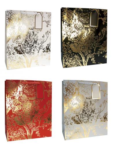 Бумажные подарочные пакеты-сумки, серия "Золотые ветви", размер 26*32*12