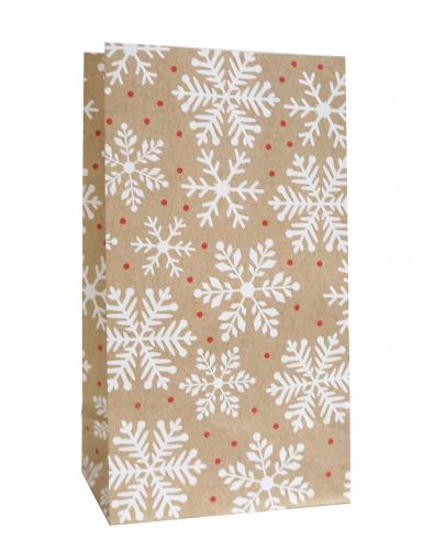 Новогодние подарочные пакеты из крафт бумаги с рисунком снежинки, размер 12*21*7 см