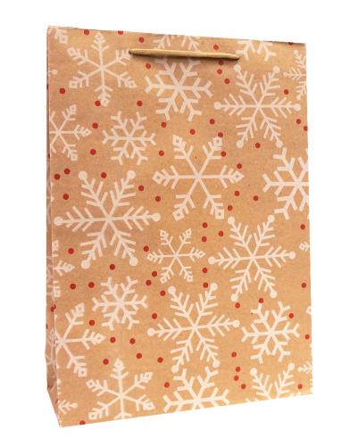 Новогодние подарочные пакеты-сумки с рисунком снежинки, серия "Новогодний крафт", размер 19*24*8
