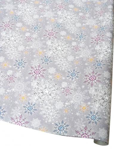 Новогодняя подарочная матовая бумага в листах с рисунком "Серебряные снежинки", размер 100*70 см.