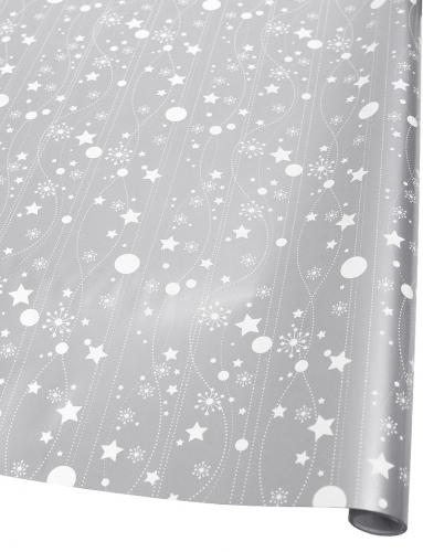 Новогодняя подарочная дизайнерская бумага в листах 70см х 100см с рисунком "звёзды на серебряном".
