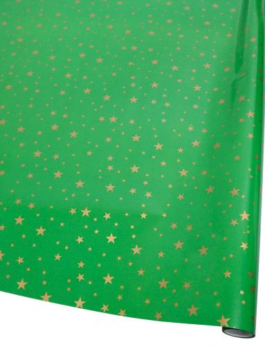 Новогодняя подарочная дизайнерская бумага в листах 70см х 100см с рисунком "звёзды на зелёном".